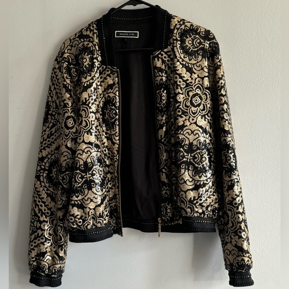 Sequin gold and black bomber jacket. Size 12. Zipper works great. - Picture 2 of 8